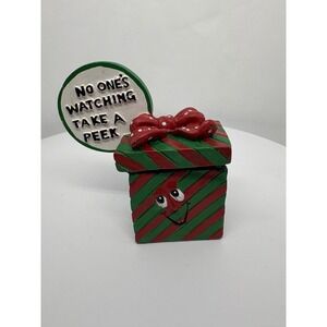 Present Trinket Box Christmas Decor No One's Watching Take A‎ Peek Hard Clay